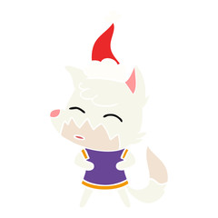 flat color illustration of a fox wearing santa hat