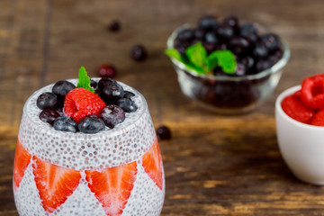 Coconut Chia seed pudding with berries vitamin breakfast