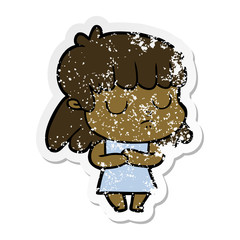 distressed sticker of a cartoon indifferent woman