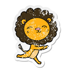 distressed sticker of a cartoon running lion