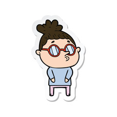 sticker of a cartoon woman wearing glasses