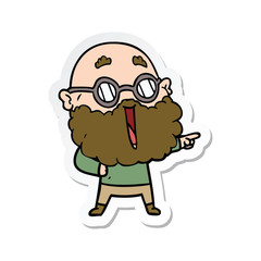 sticker of a cartoon joyful man with beard pointing finger