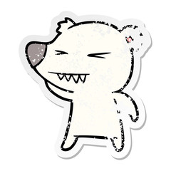 distressed sticker of a angry polar bear cartoon