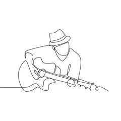 Person sing a song with acoustic jazz guitar continuous one line art drawing vector illustration minimalist design © ngupakarti
