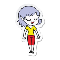 sticker of a happy cartoon elf girl