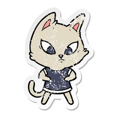 distressed sticker of a confused cartoon cat in clothes