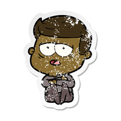 distressed sticker of a cartoon tired man