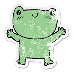 distressed sticker of a cartoon frog