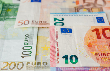 Euro Money. euro cash background. Euro Money Banknotes. Background from different euro banknotes close up