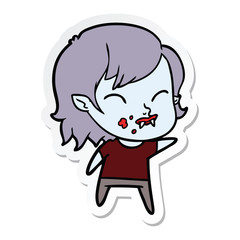 sticker of a cartoon vampire girl with blood on cheek