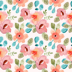sweet pink green floral watercolor seamless pattern
