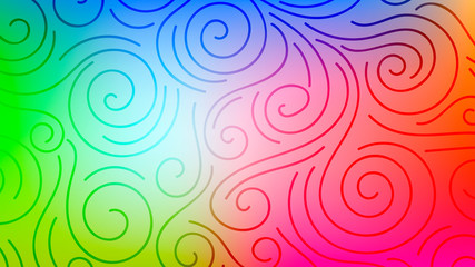 Obraz premium Colorful blurred background with thin line curls, swirls. Curly modern abstract gradient card. Business poster. Vector illustration. 