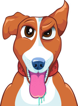 Ilustração estilo cartoon 2d de Dupla personalidade canina, Arte digital vetorial de cachorro caramelo duas caras. Bem e o mal num único animal