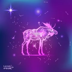 Moose. Polygonal wireframe canadian moose silhouette on gradient background. Space, futuristic, zodiac concept. Shine neon style vector illustration