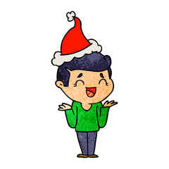 textured cartoon of a laughing confused man wearing santa hat