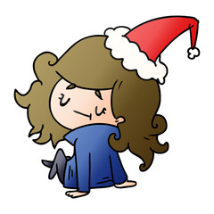 christmas gradient cartoon of kawaii girl