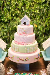 Cake on the table flowered and garden theme