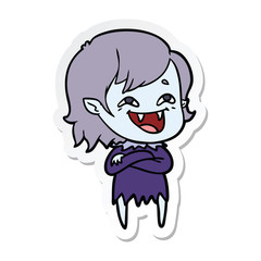 sticker of a cartoon laughing vampire girl