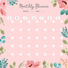 monthly planner with watercolor floral frame