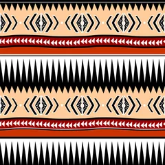 Fotobehang Etnische stijl Boheemse tribale naadloze patroon met hand getrokken etnische achtergrond kleurrijke trendy abstract voor mode textiel print. Maya strepen cultureel symbool.