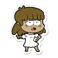 sticker of a cartoon tired woman
