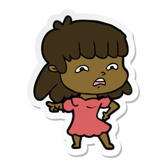 sticker of a cartoon worried woman