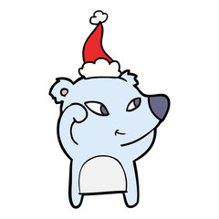 cute line drawing of a bear wearing santa hat