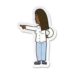 sticker of a cartoon woman pointing