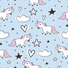 Unicorn seamless pattern for baby and kids fashion textile print. Funny moment good for clothing and blanket.