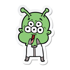 sticker of a happy cartoon alien gasping in surprise