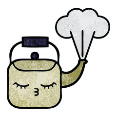 retro grunge texture cartoon steaming kettle