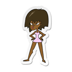 sticker of a cartoon angry woman in dress