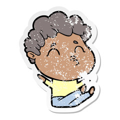 distressed sticker of a cartoon man pouting