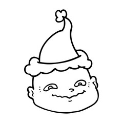 line drawing of a bald man wearing santa hat