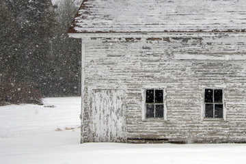 snowy rustic cabin
