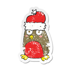 retro distressed sticker of a cartoon christmas robin