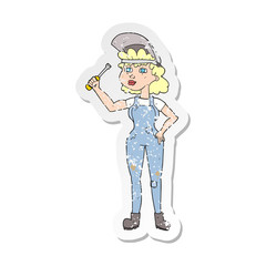 retro distressed sticker of a cartoon female mechanic