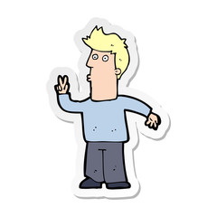 Fototapeta premium sticker of a cartoon man giving peace sign