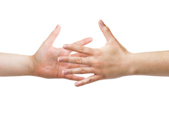 handshake of two women with white background