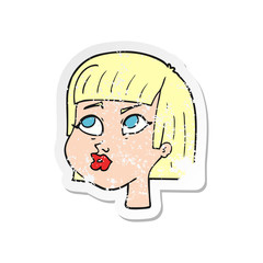 retro distressed sticker of a cartoon female face