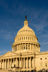Fototapeta na wymiar Close Up of United States Capitol Dome at Sunrise, Washington DC, USA