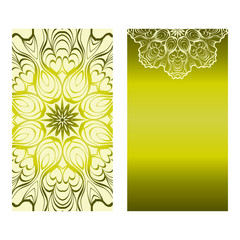 Design Vintage Cards With Floral Mandala Pattern And Ornaments. Vector Template. Islam, Arabic, Indian, Mexican Ottoman Motifs. Hand Drawn Background. Olive color