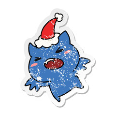 christmas distressed sticker cartoon of kawaii bat