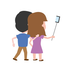 back view couple taking selfie