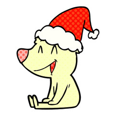 sitting bear comic book style illustration of a wearing santa hat