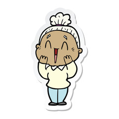 sticker of a cartoon happy old lady