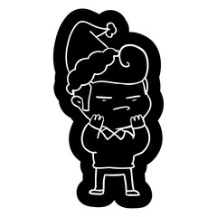 cartoon icon of a cool guy with fashion hair cut wearing santa hat