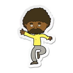 sticker of a cartoon mustache man disco dancing