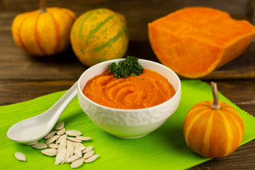 Pumpkin porridge in a white plate