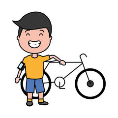 young boy with bike earphones cellphone